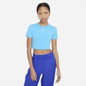 New Nike Air Plus Size Crop Top 2XL Tight-FIT Baltic Blue Cotton Swoosh XXL